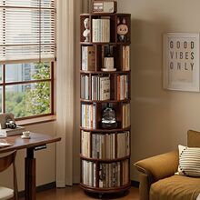 实木旋转书架360度书柜置物架落地一体靠墙角可移动转角柜小窄柜