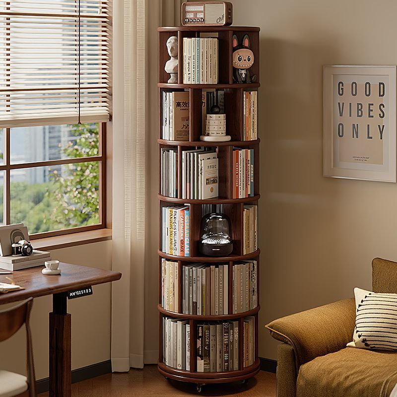 实木旋转书架360度书柜置物架落地一体靠墙角可移动转角柜小窄柜