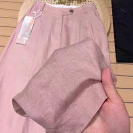 欧货高端烟粉色天丝亚麻阔腿裤子女2025夏季苎麻小个子直筒休闲裤