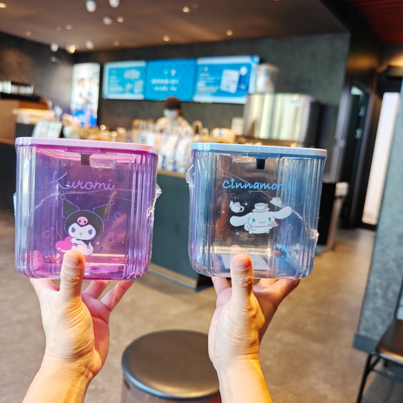 Cute Cartoon Genuine Authorized Sanrio Big-Eared Dog Kuromi Melody Desktop Trash Can Storage Bucket with Lid