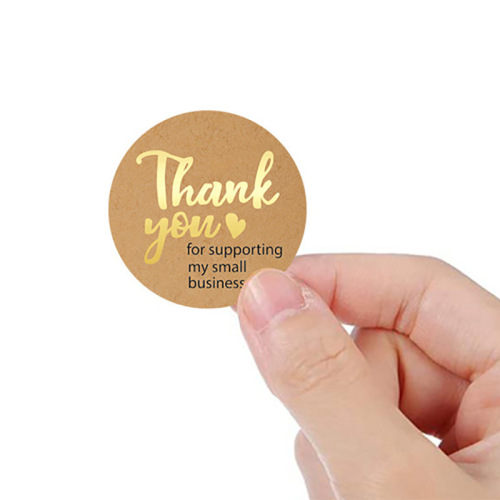 Thank You Sticker Round Kraft Paper Gold Foil Pressure Sensitive Label Thank You Sealing Sticker