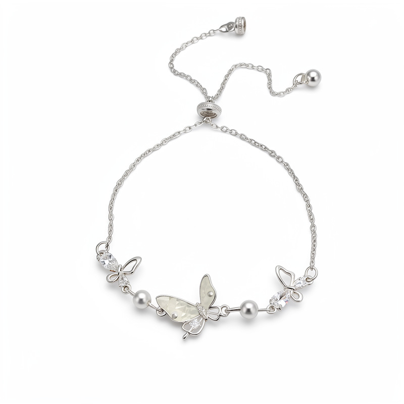 Pulsera de perlas de mariposa de marisco de marisco de piedra ligera de lujo de alto nivel de sensación de pulsera temperamento pequeño fresco y dulce joyería al por mayor