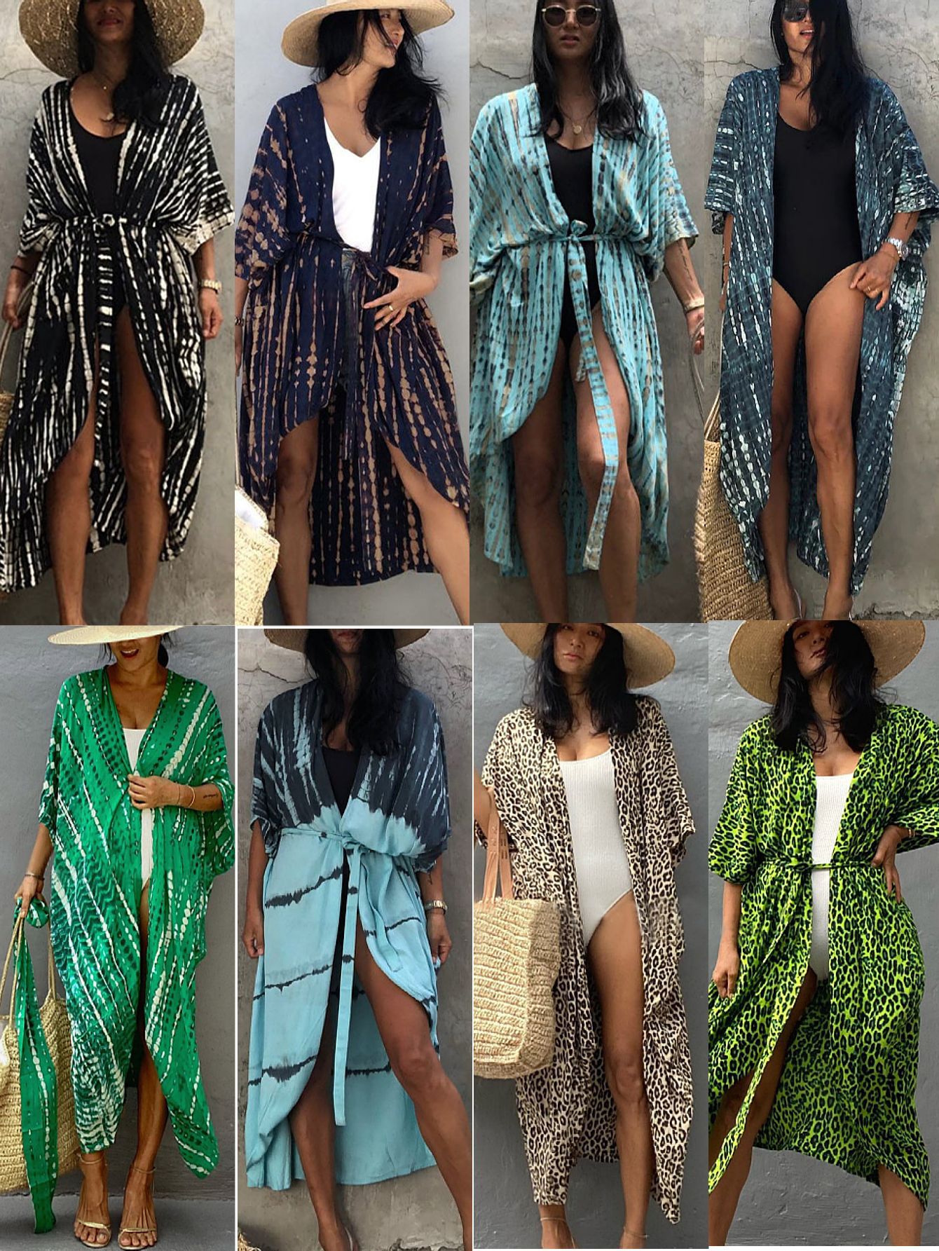 Algodón atado teñido cardigan protector solar vestido de playa bikini camiseta de baño ropa de mujer protector solar transfronterizo 5D69