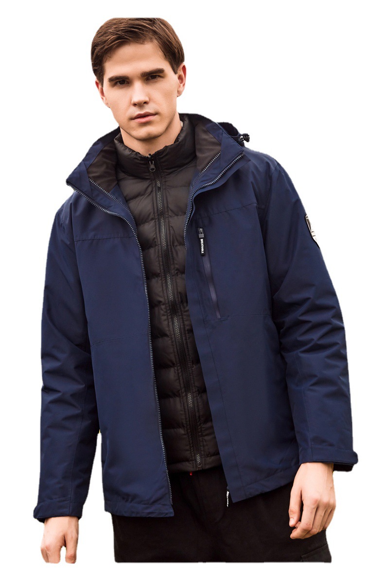 Abrigo de cáscara suave al aire libre para hombres y mujeres chaqueta tres en uno con forro de algodón cálido a prueba de viento impermeable pareja traje de Montañismo