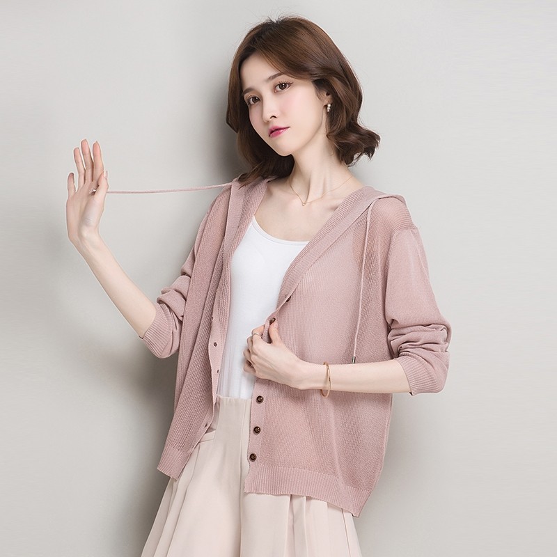 Chaqueta de Punto con Capucha para Protección Solar de Viscosa Manga Larga