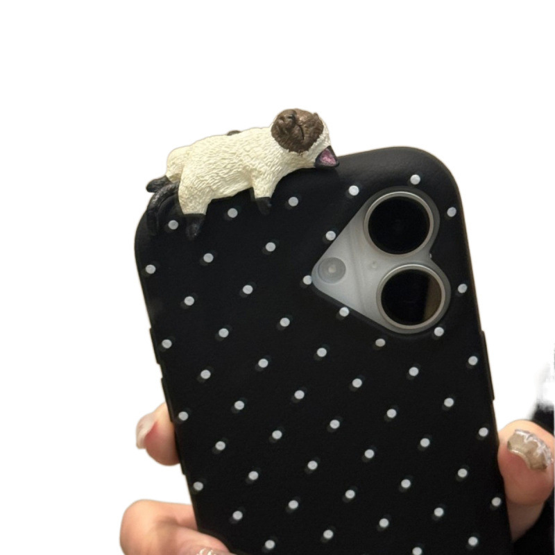 かわいい波点猫はリンゴ14携帯ケースiPhone16純色15promax新13包12女を適用している|undefined