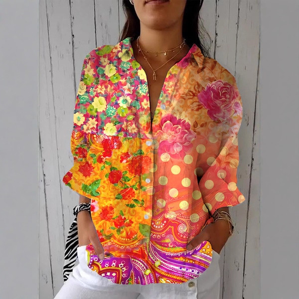 's New Spring-summer 3D Printed Collared Casual Shirt, Women's Creative Fashion Floral Shirt_ecoleips.com