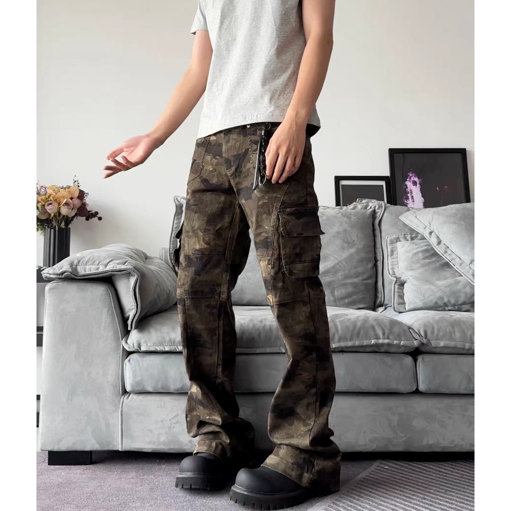 Men's Clothing Retro Camo Cargo Pants For Men & Women - Slim Fit Multi-Pocket Military Tactical Jogger Pants With Flared Leg_mkmklike.com