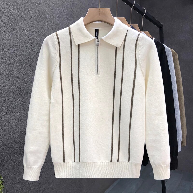 Popular Half-Zip Lapel Sweater for Men, Trendy Slim-Fit Knitwear, 2024 Winter New Men's Pullover Base Shirt