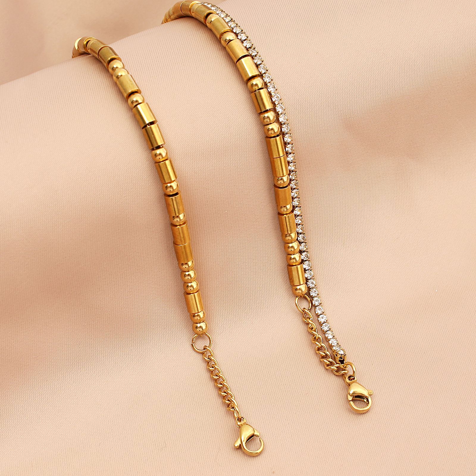 Simple Style Classic Style Letter 304 Stainless Steel 18K Gold Plated Rhinestones Bracelets In Bulk display picture 3