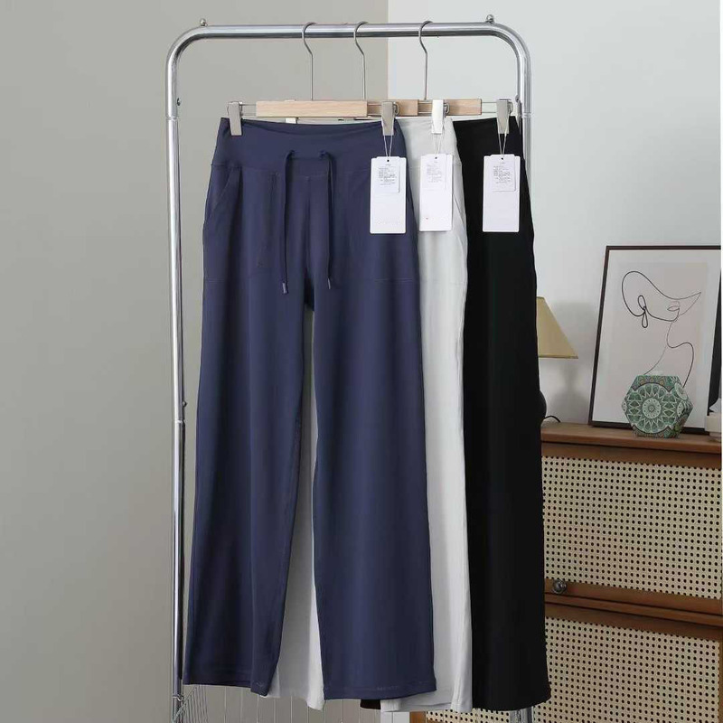 Lu-Style Throwback Large Pocket Naked-Feel Straight-Leg Pants Women's Sports High-Waist Four-Way Stretch Long Yoga Pants Lu-Style Throwback Large Pocket Naked-Feel Straight-Leg Pants Women's Sports High-Waist Four-Way Stretch Long Yoga Pants