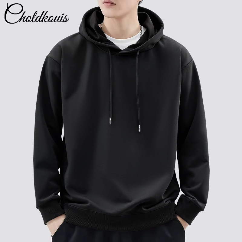 블랙 후드 스웨트셔츠 레귤러 스타일 - 솔리드 컬러 [GL]