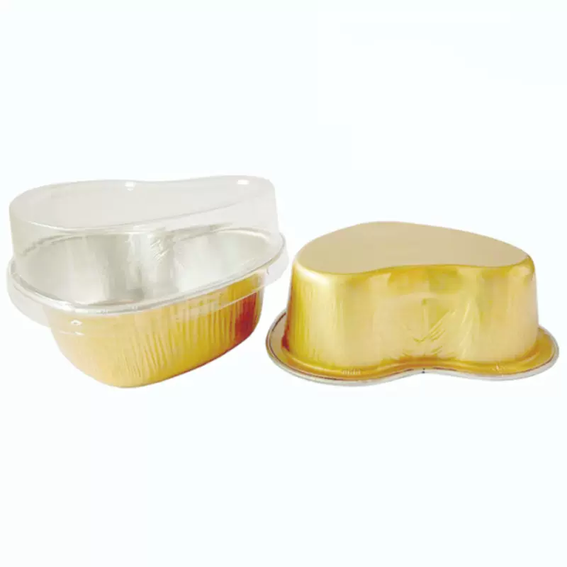 100mL彩色心形耐烤杯铝箔布丁杯铝箔容器慕斯心形哈根达斯杯 带盖