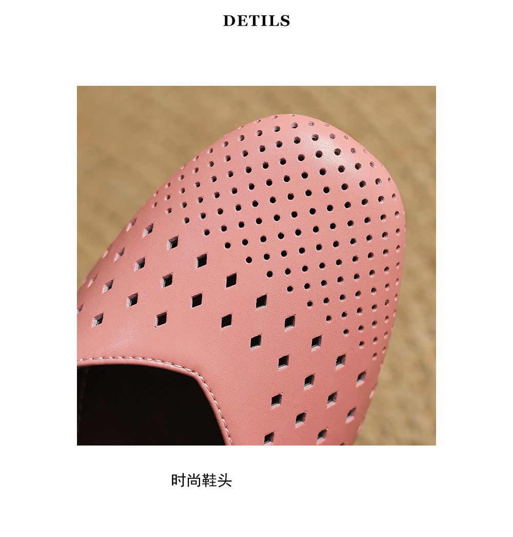 Dép sandal nữ da bò đục lỗ mũi kín quai hậu gót thấp — Màu hồng chi tiết 21