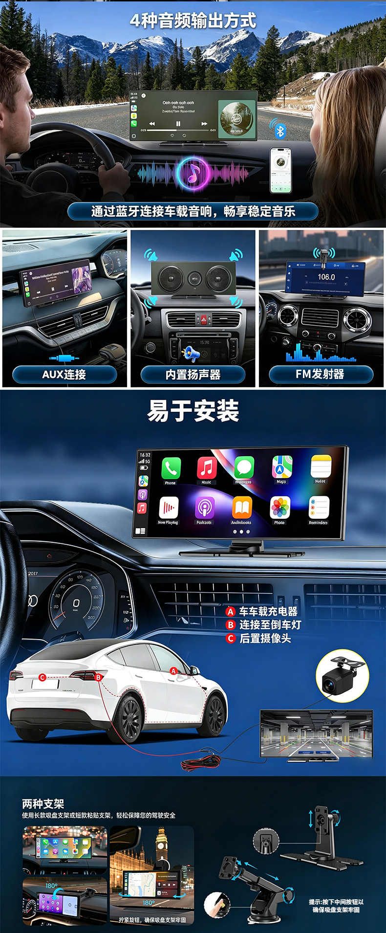 11.5-inch 4K ultra-high-definition front and rear recording car navigation system with voice control and carplay dashcam