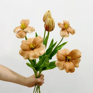 Yang-containing artificial flower brownie tulip PU high quality fake flower photo props bouquet home decoration flowers
