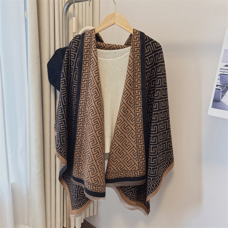 Neuer vielseitiger, einfacher geometrischer doppelseitiger I-Mitation-Kaschmir-Winterwärmer, langer Schal mit Schal und Mantel für_voghion.com