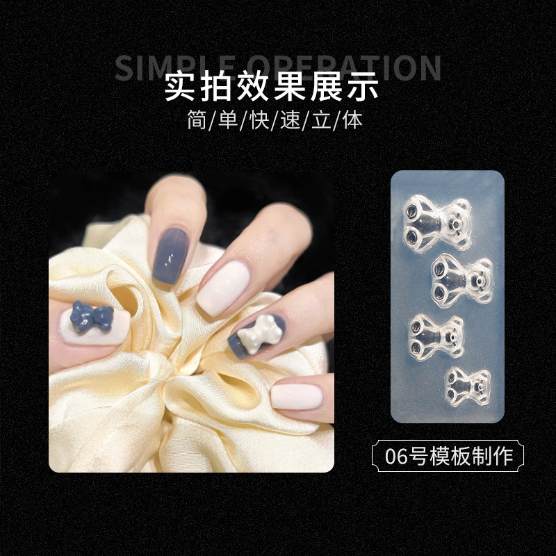 Nueva joyería de uñas epoxi molde arco amor oso 3D modelado tridimensional herramienta abrasiva Plantilla de silicona 1-24