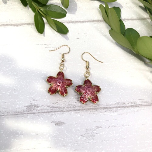 Original handmade cloisonné earrings for women, classic temperament, simple and versatile water drop flower earrings, retro ear jewelry