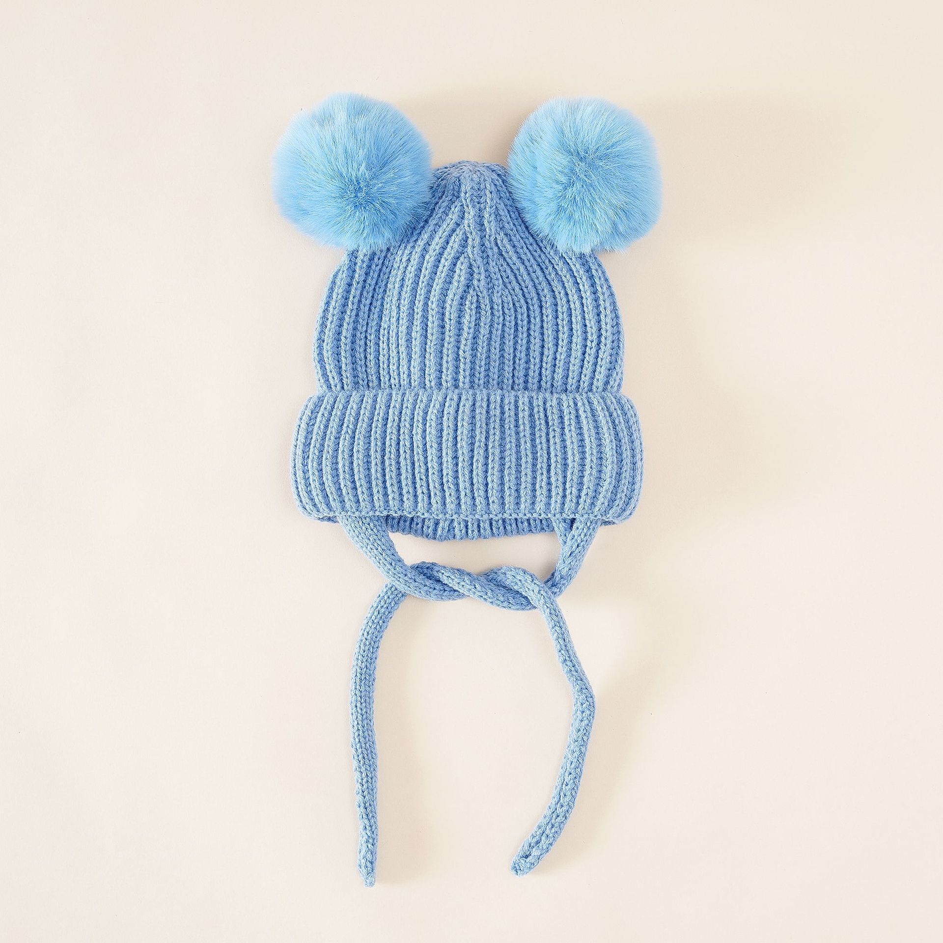 Sombrero de lana para niños Otoño e Invierno Bola de piel de punto protección para los oídos tapa de la cubierta de la cara felpa caliente sombrero de bebé de una sola capa image 6