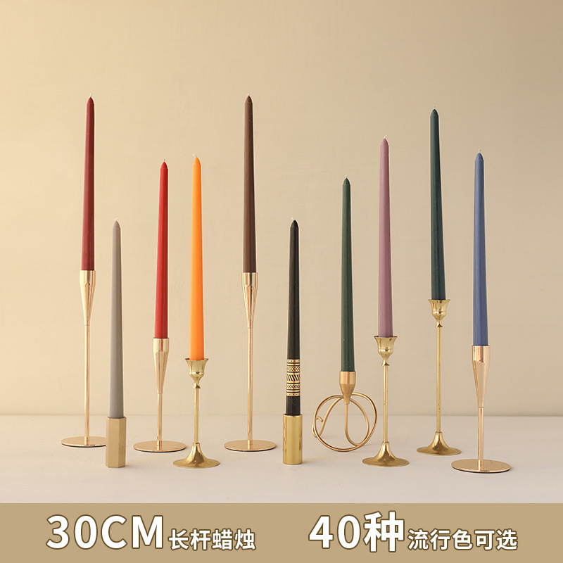 Wholesale 40 Colors 30cm Branch Wedding Banquet European Colorful Long Pole Candles Unscented and Smoke-Free Four-Pack