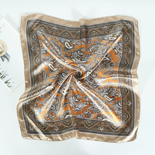 60*60cm缎面色丁仿真丝小方巾复古腰果印花丝巾亚马逊休闲头巾