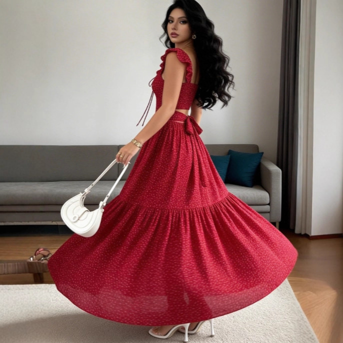 Women's Square Neck Floral Print Halter Flowy Tiered Maxi Dress – Bohemian Summer Resort Gown_ecoleips.com