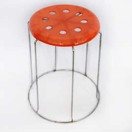 食堂餐厅圆凳子塑料餐桌凳 简约时尚高圆凳套凳 六腿大八孔钢筋凳
