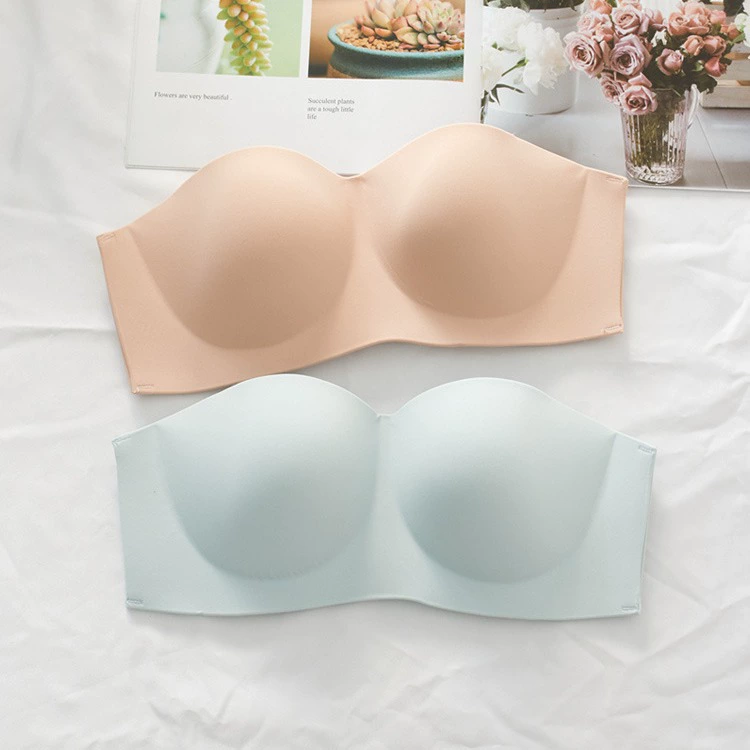 Underwear, push up bra, thin straps, supporting glossy wireless bra, bra top, strapless