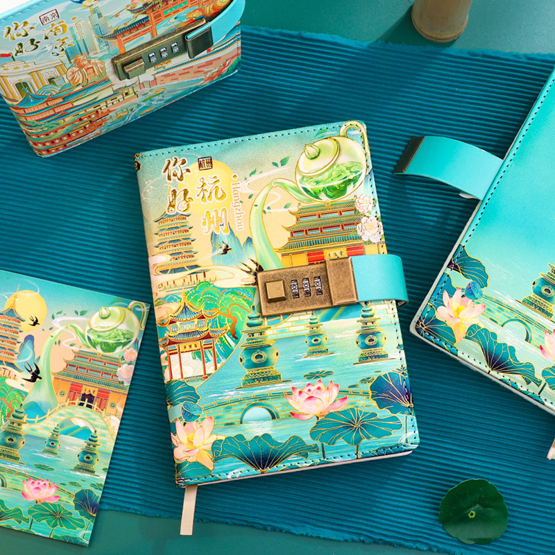 Hello City Code Notebook Gift Box with Lock Diary Hardcover Notepad Travel Souvenir Gift