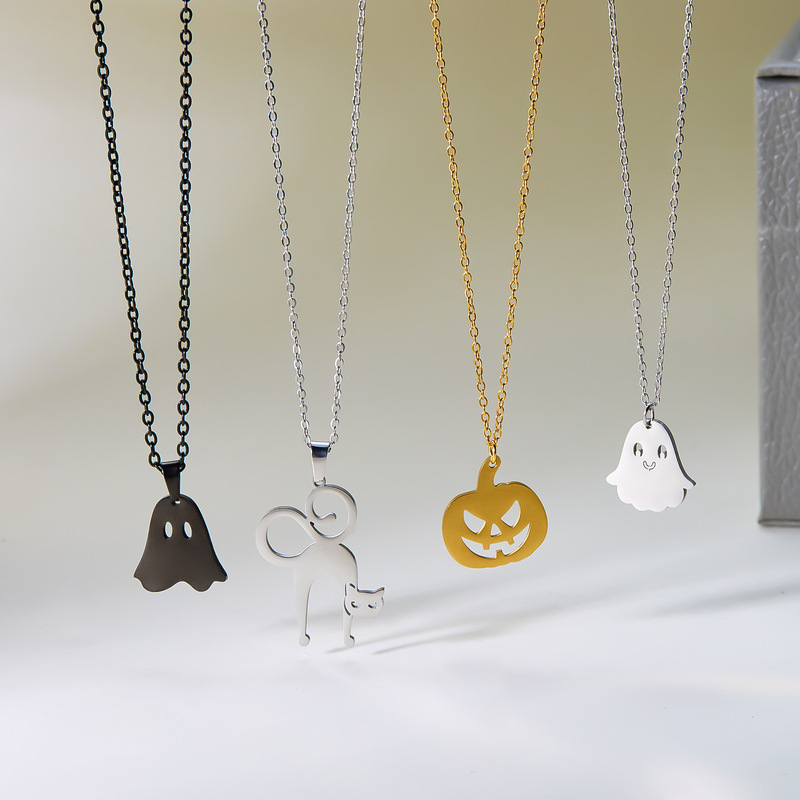 メーカー直売の新型ハロウィンアクセサリーの幽霊のネックレスのファッションはステンレスのカボチャのクモのネックレスの卸売りになります。|undefined