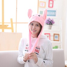 批发新年礼物春节礼品猪年吉祥物耳朵会动的猪猪帽子毛绒玩具