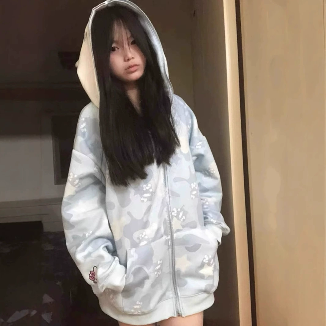 Американская Hello Kitty с капюшоном свитер женская свободная осень и зима ленивая oversize странная повседневная куртка на молнии