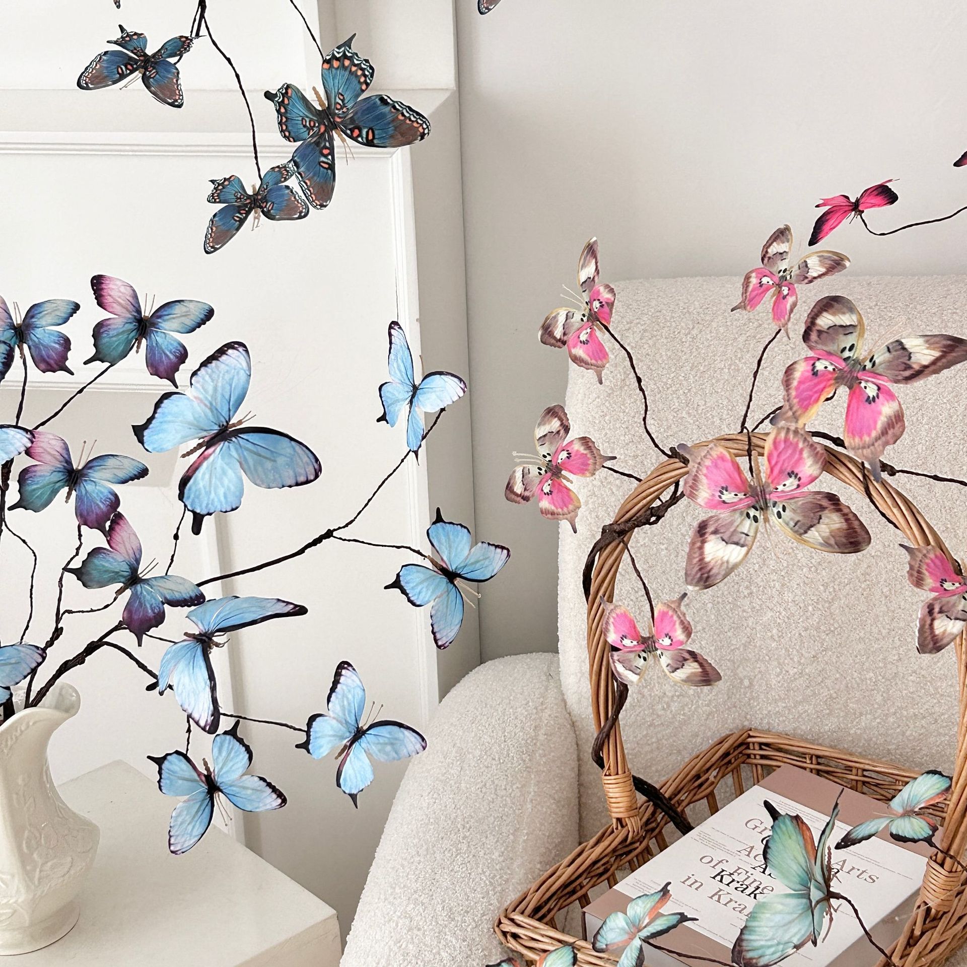 Jardín de Monet mariposas de ramas secas flores de simulación de libros rojos ventanas creativas decoraciones de flores para el hogar accesorios de fotografía decoración