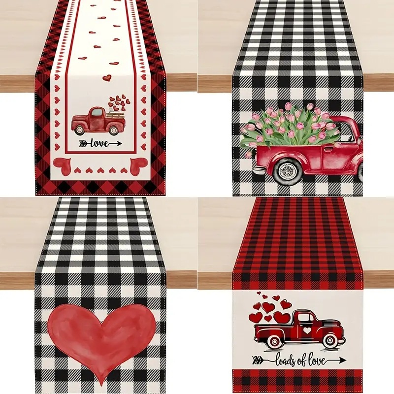 Camino de mesa de lino para el Día de San Valentín, mantel para mesa de comedor, sala de estar, interior y exterior, estilo nórdico, para mesa de café.