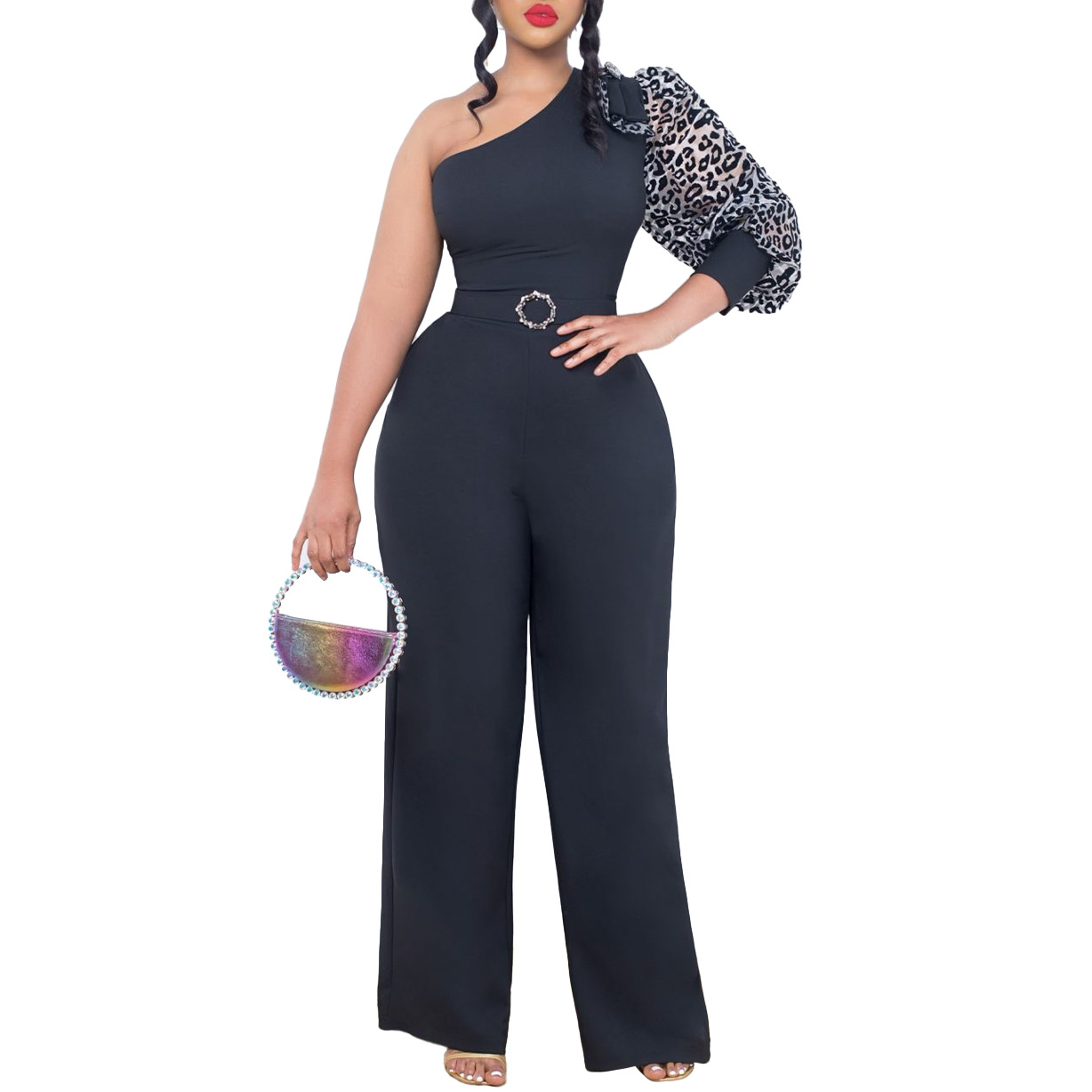 Women's Jumpsuits Rompers One Shoulder High Waist Wide Leg Elegant_voghion.com