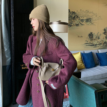 乌梅子酱色韩版宽松羊毛双面呢子外套女冬新款小个子轻奢西装毛呢