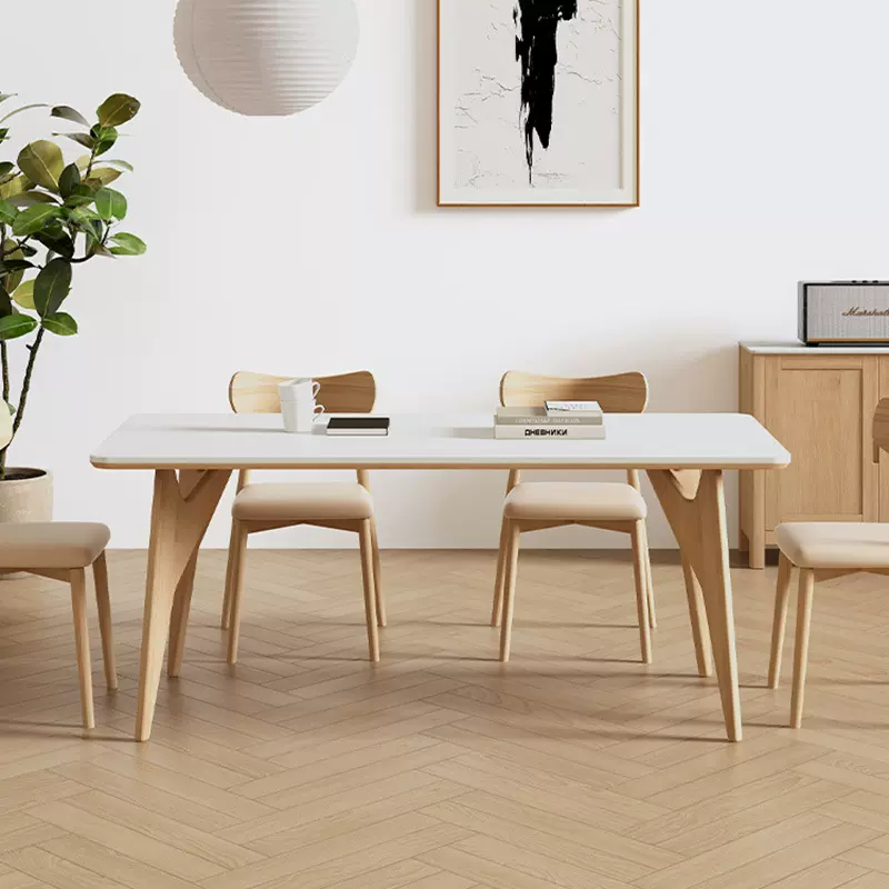 北欧日式实木岩板餐桌椅小户型家用白蜡木原木现代简约奶油风饭桌