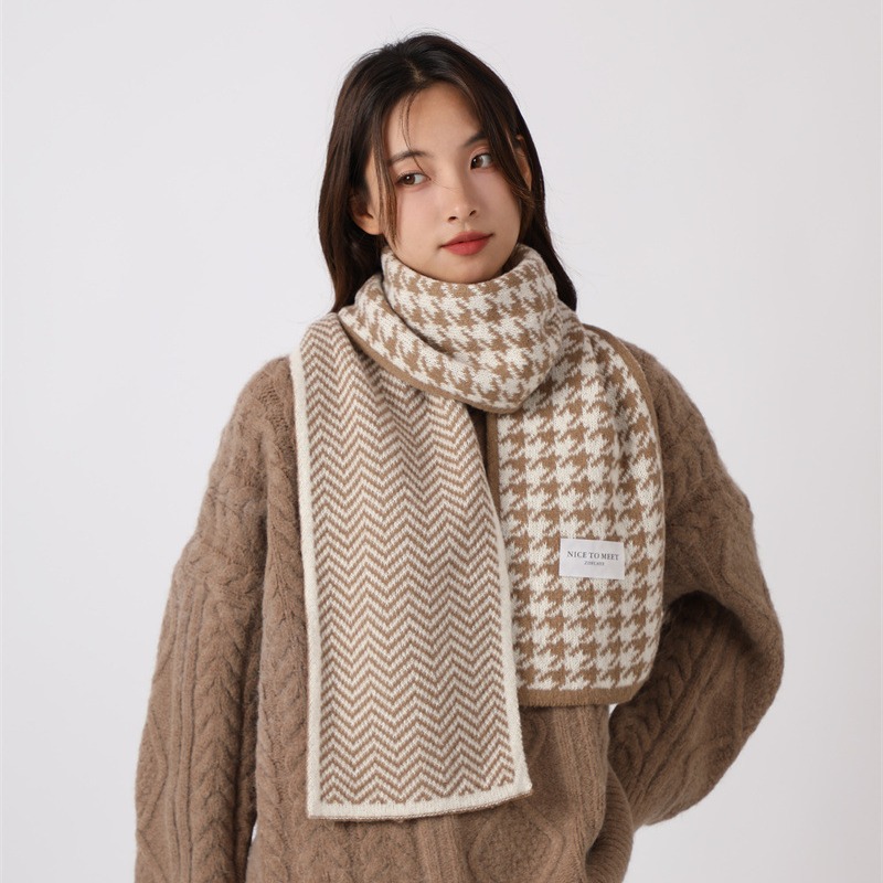 Sciarpa a griglia Qianniao da donna, inverno 2023, nuova coppia di studenti coreani versatili, lavorata a maglia, collo caldo_voghion.com