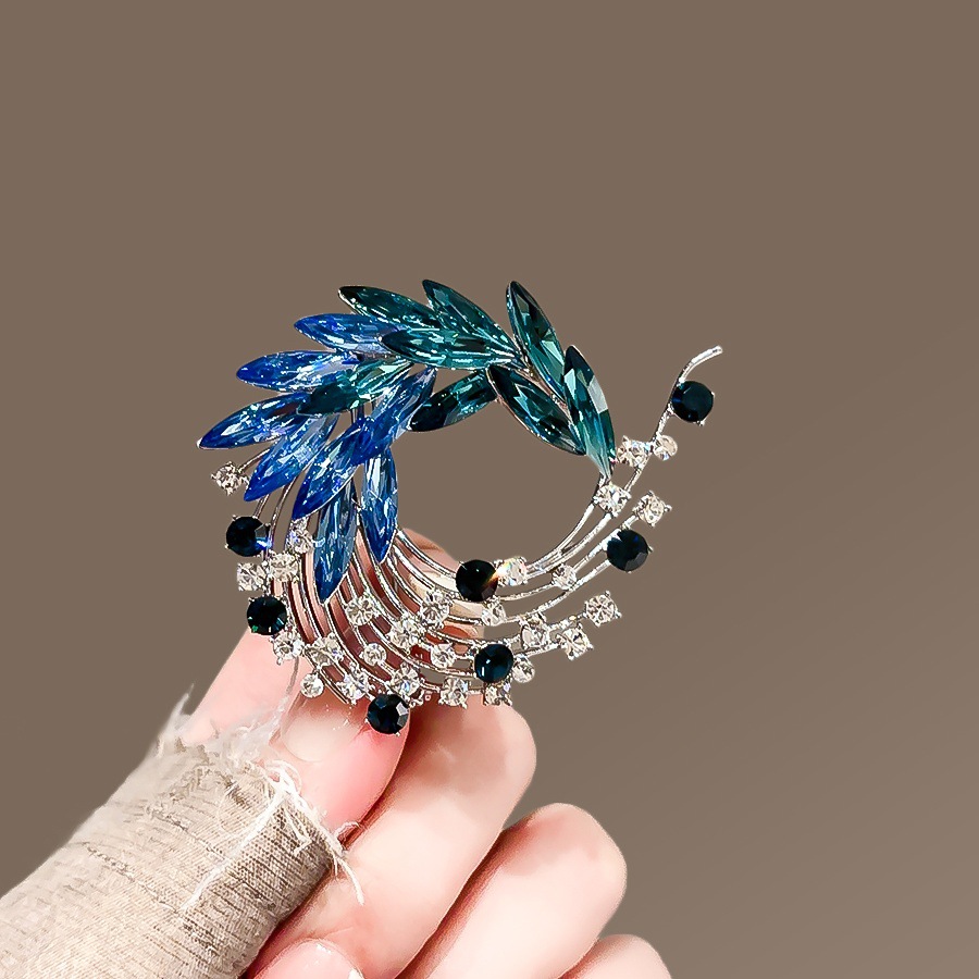 Broche queue de phénix en cristal bijou élégant pour femme_voghion.com