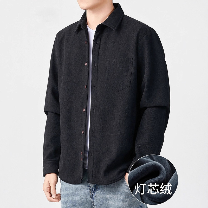2025 Autumn New Hong Kong Style Large Size Corduroy Long Sleeve Shirt Men's Youth Casual Solid Color Casual Shirt Men