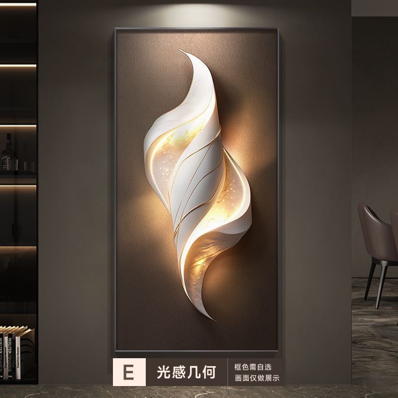 Pintura decorativa de entrada de lujo ligero y de alto nivel, pintura mural simple y moderna al final del pasillo con pintura colgante de lámpara image 9