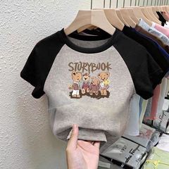 ガールズTシャツ不規則ラグランスリーブレディース2025夏新作右肩ショートピンチウエストデザイントップ