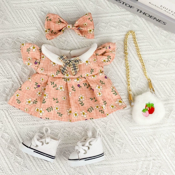 Pink skirt+bow strawberry bag]+shoes