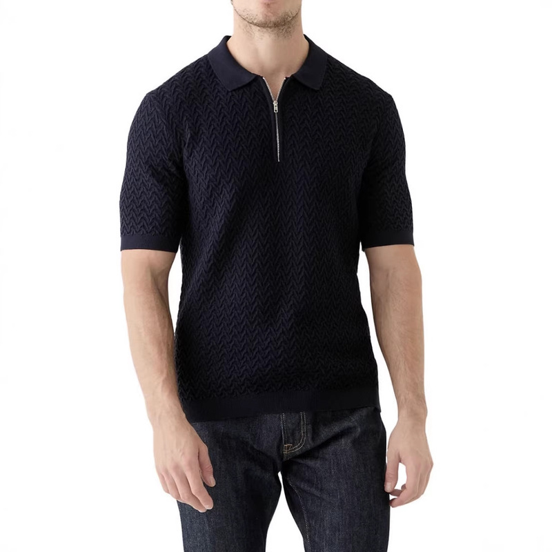 Source Factory European and American Men's Retro Jacquard Quarter-Zip Polo Shirt Summer Knit Short-Sleeve T-Shirt Source Factory European and American Men's Retro Jacquard Quarter-Zip Polo Shirt Summer Knit Short-Sleeve T-Shirt