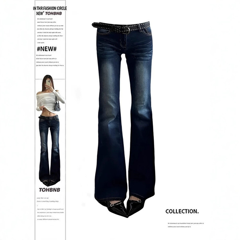 V-Waist Dark-Colored Low-Rise Jeans, 2026 Summer New Style, Sexy Slim Fit, Flattering, Hip-Lifting, Leg-Lengthening, Hip-Enhancing, Slightly Flared Pants