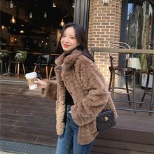 新款秋冬季仿皮草羊羔毛绒绒外套女兔毛绒韩版宽松加厚显瘦上衣