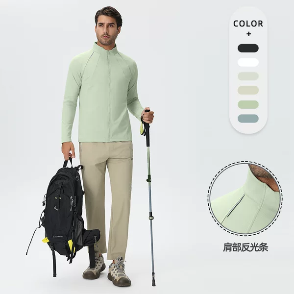 Spring and Autumn Outdoor Long-Sleeved Stand-Up Collar Sports Fitness Running Elastic Breathable Quick-Drying Cardigan Jacket for Men
