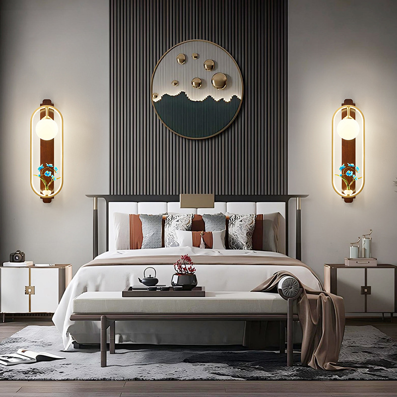 Nueva lámpara de pared china estilo chino Zen escalera dormitorio lámpara de cabecera retro sala de estar TV de fondo lámpara de pared 523L