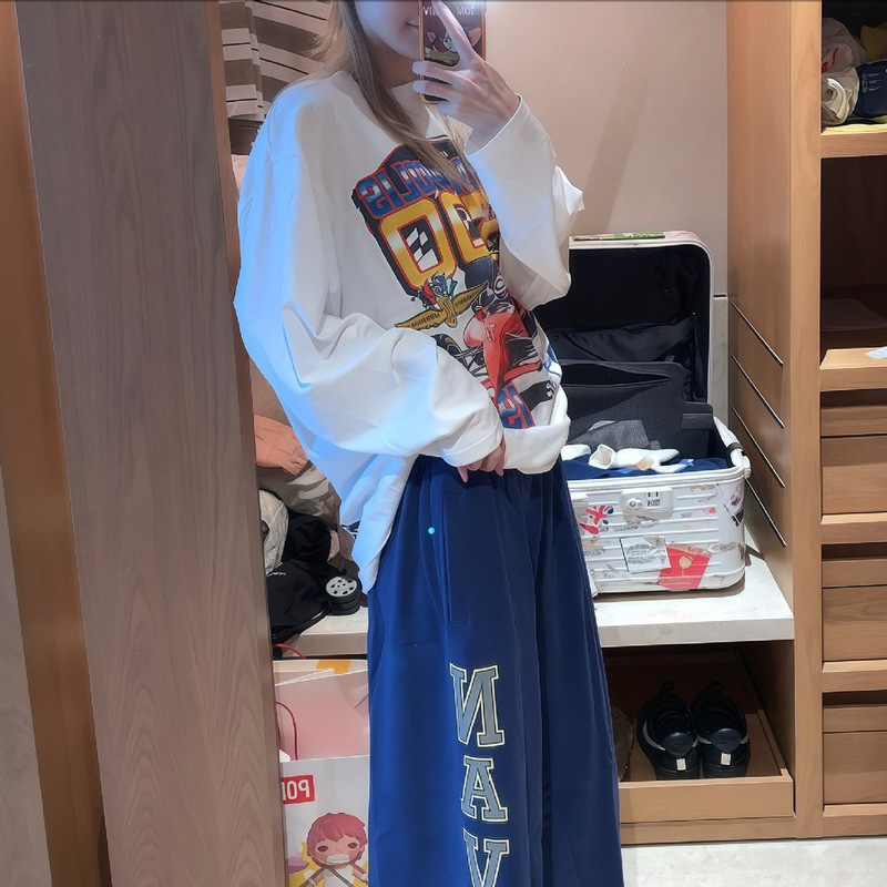 Mimihadidsoi Hyuna's Same Style Blue Cropped Pants Casual Pants Sweatpants Walking Pants Women's Summer